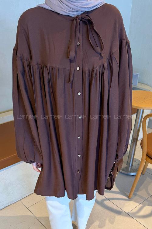 Bitter Brown Crew Neck Tensel Tunic