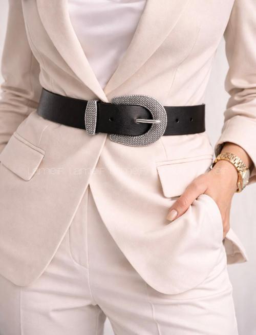 Lamelif Kadın Terra Mesh Gümüş Tokalı Suni Deri Kemer