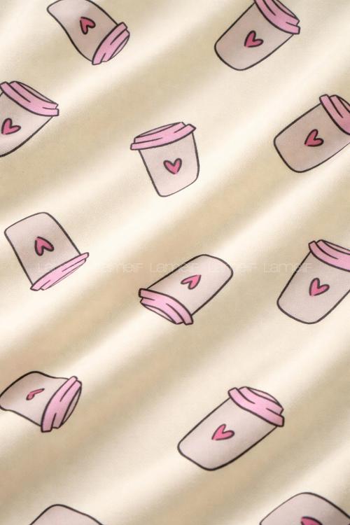 Lamelif Kadın Milan Kumaş  Latte Love Desenli Pijama Takımı