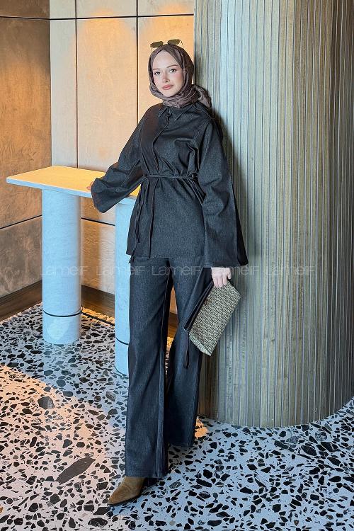 Dark Brown Shirt Collar Long Arm Elastan Polyester Regular Trousers Comfortable Suit