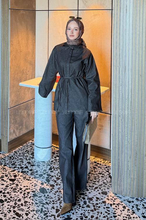 Dark Brown Shirt Collar Long Arm Elastan Polyester Regular Trousers Comfortable Suit