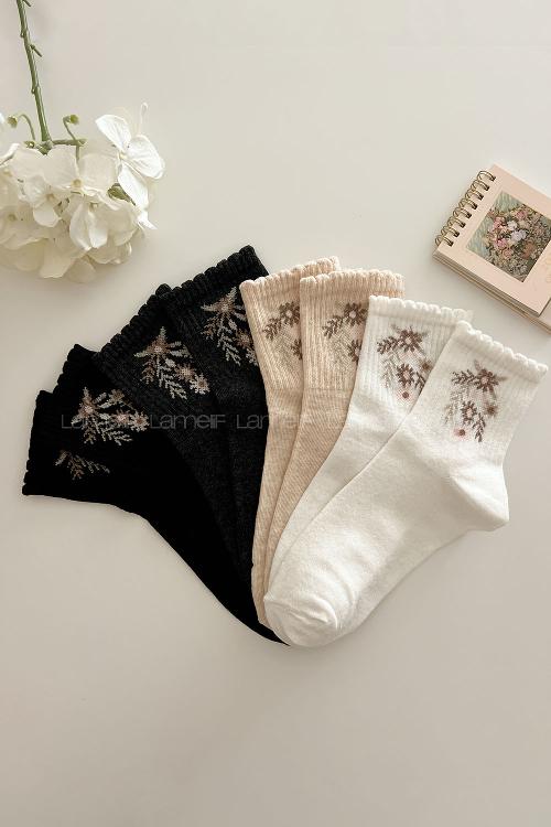 Lamelif 4lü Çiçek Motif Çorap