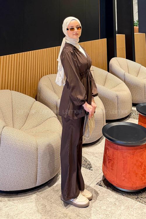 Lamelif Bağlama Detaylı Takım Acı Kahve