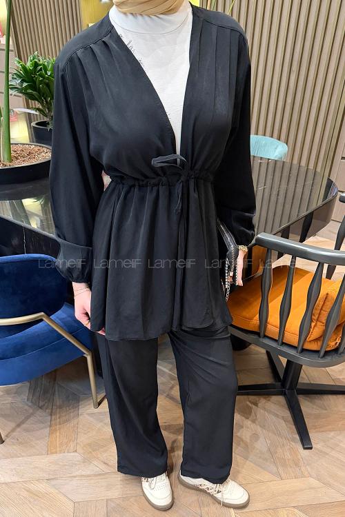 Lamelif Bağlama Detaylı Takım Siyah