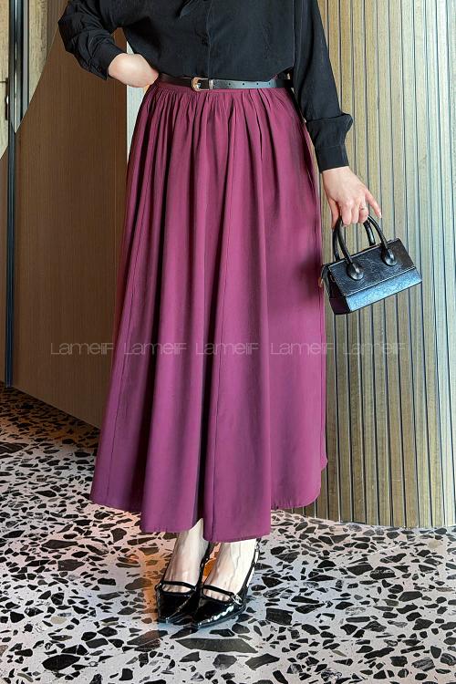 Lamelif Bel Lastikli Cep Detaylı Etek Bordo