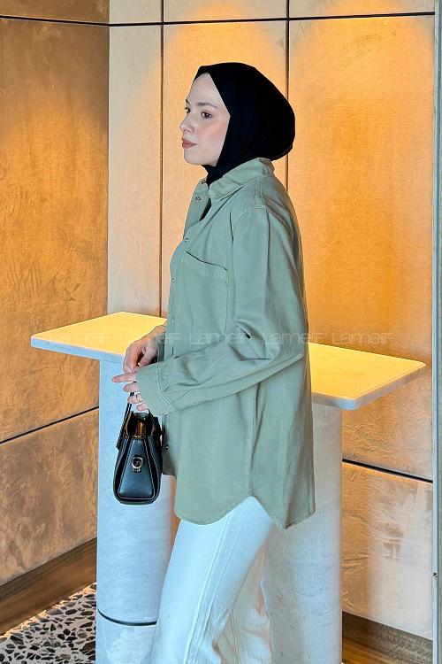 Plum Green Shirt Collar Long Arm Cotton Shirt