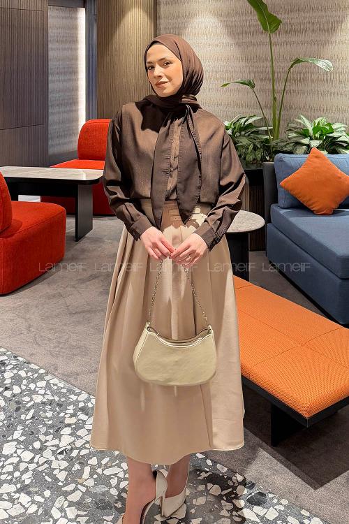 Lamelif Fular Yaka Gömlek Acı Kahve