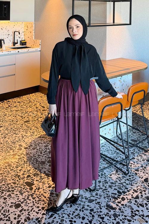 Lamelif Fular Yaka Gömlek Siyah