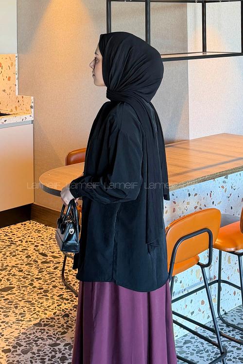 Lamelif Fular Yaka Gömlek Siyah