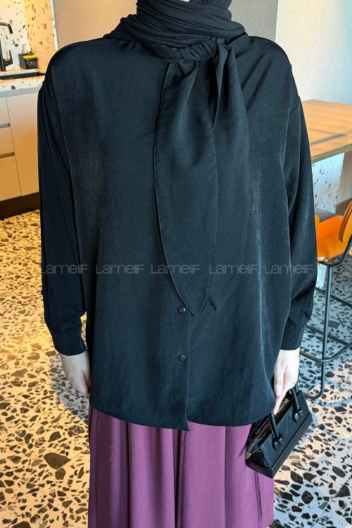 Lamelif Fular Yaka Gömlek Siyah
