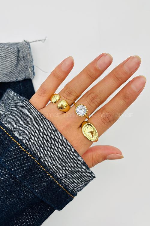 Lamelif Gold 3lü Bombe Yüzük Seti