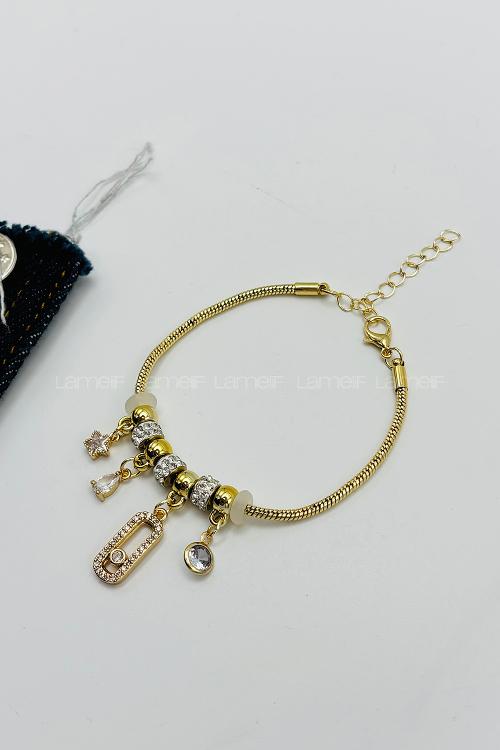 Gold-2 Buckle Silver Straight Wristband