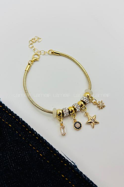 Gold-1 Buckle Silver Straight Wristband