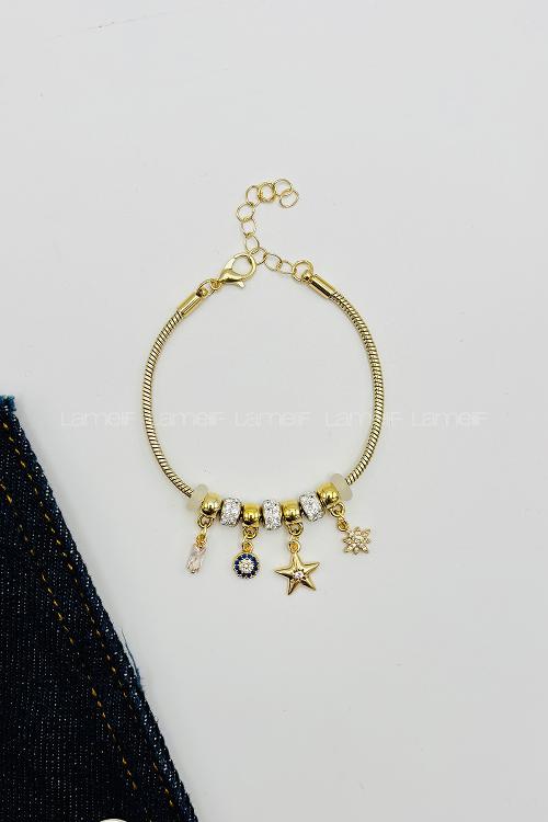 Gold-1 Buckle Silver Straight Wristband