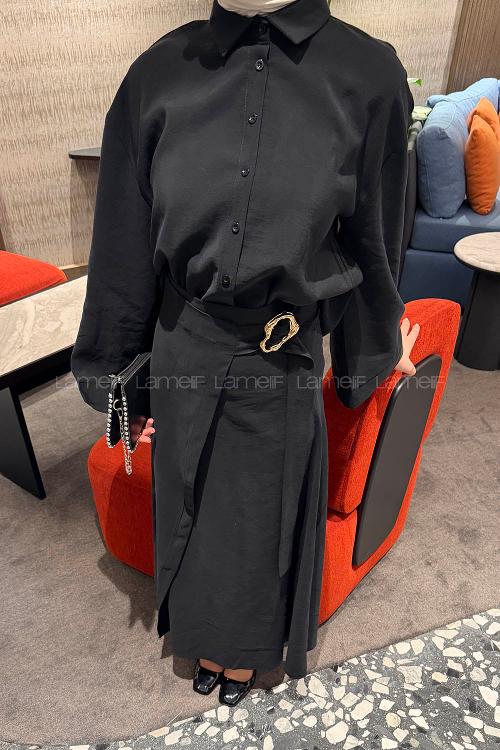 Lamelif Gömlek-Etek Tesettür Takım Siyah