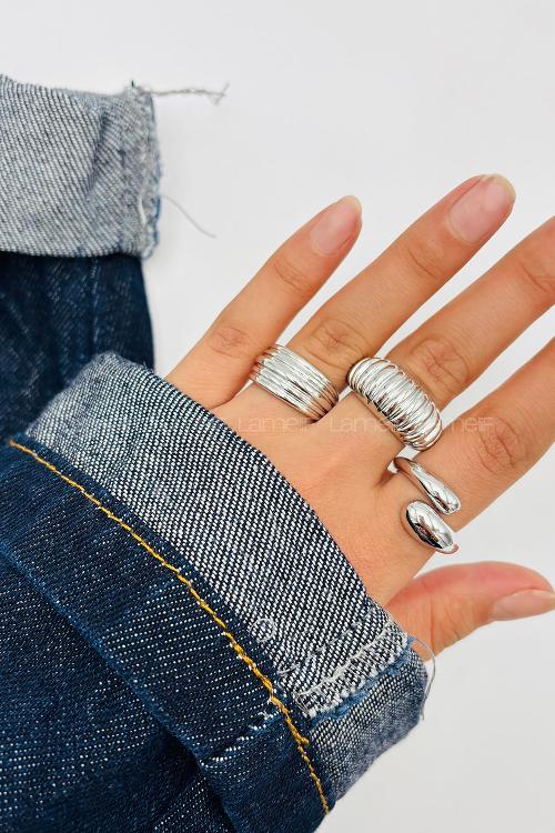 Lamelif Gümüş 3lü Bombe Yüzük Seti