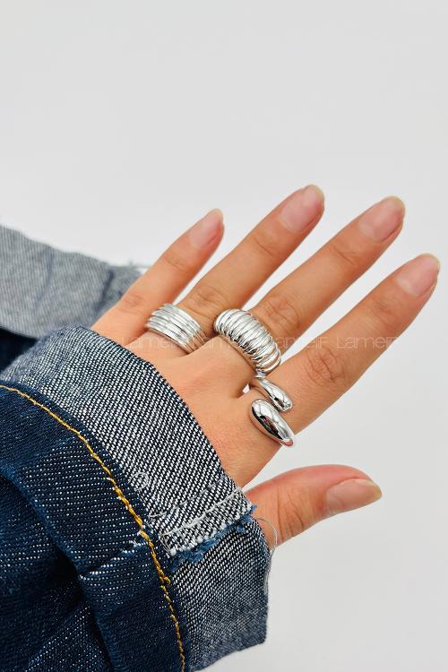 Lamelif Gümüş 3lü Bombe Yüzük Seti