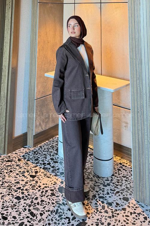 Lamelif Kot Ceket-Pantolon Takım Kahverengi