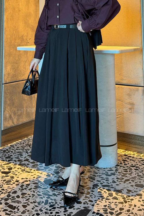 Lamelif Pileli Kemerli Etek Siyah