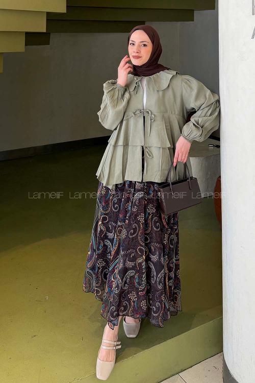 Plum Green Peter Pan Collar Long Arm Modal Shirt