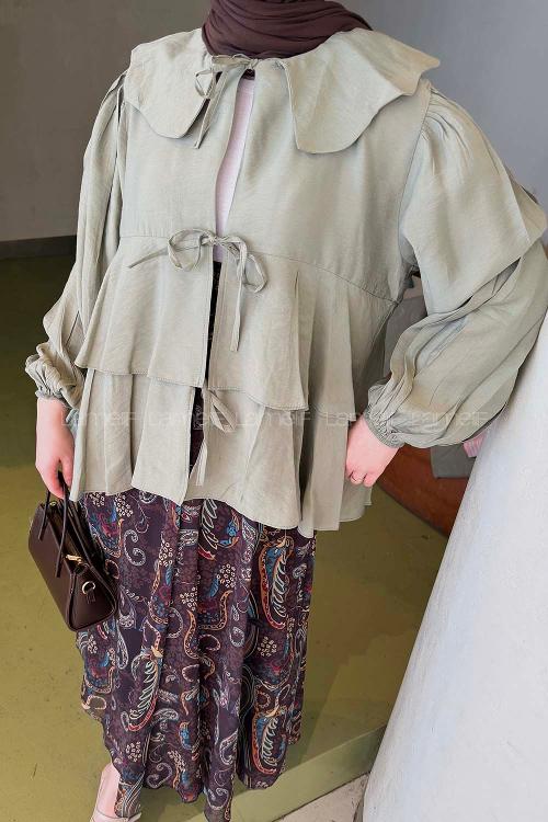 Plum Green Peter Pan Collar Long Arm Modal Shirt