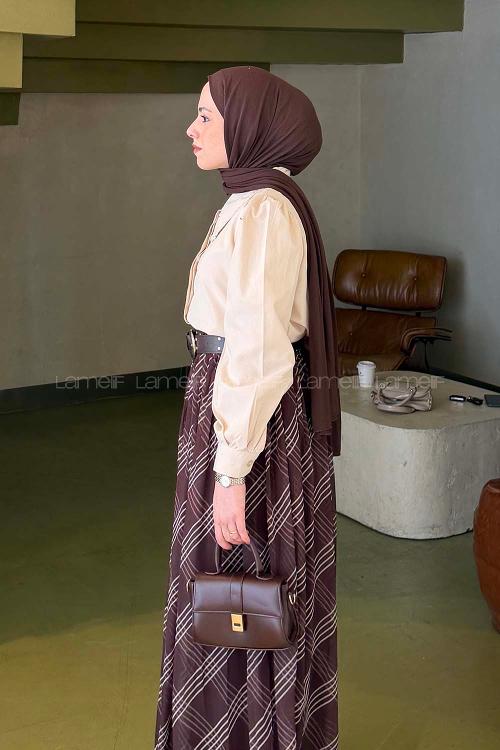 Lamelif Bebe Yaka Dantel Dikişli Gömlek Krem