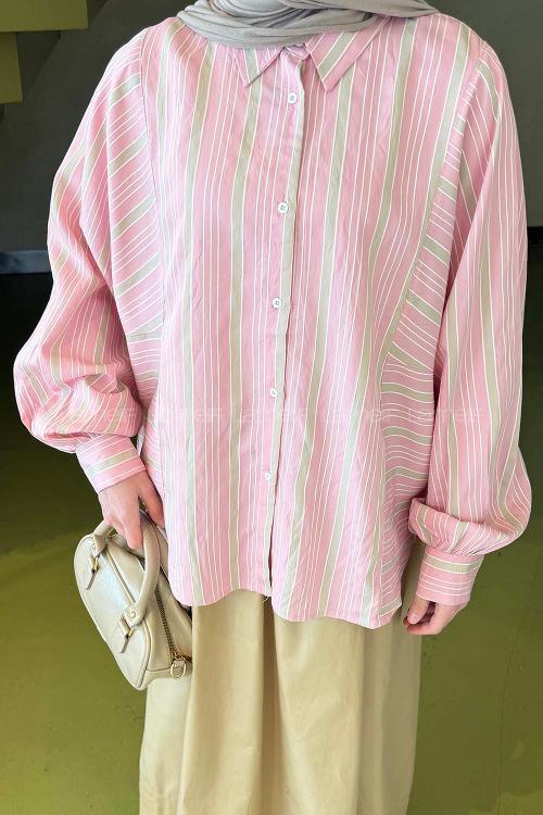 Pink Shirt Collar Long Arm Viscose Fabric Shirt