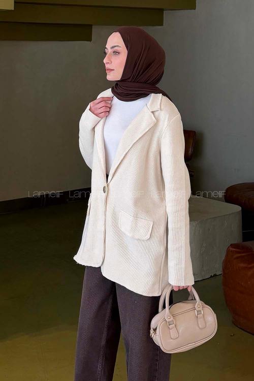 Lamelif Dekoratif Cep Ceket Bej