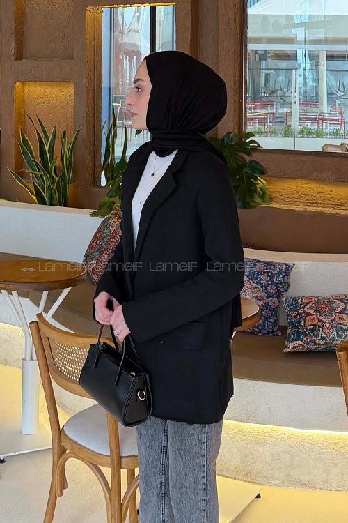 Lamelif Dekoratif Cep Ceket Siyah