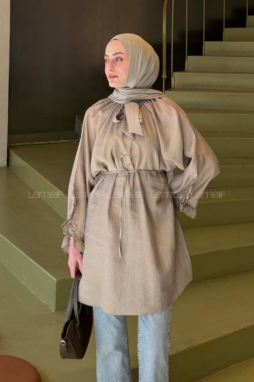 Lamelif Fular Yaka Bağlamalı Tunik Mint Yeşili