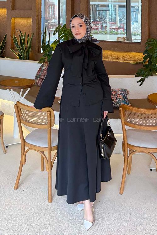 Lamelif Fular Yaka Tesettür Takım Siyah
