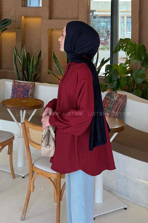 Lamelif Kraşlı Gömlek Bordo
