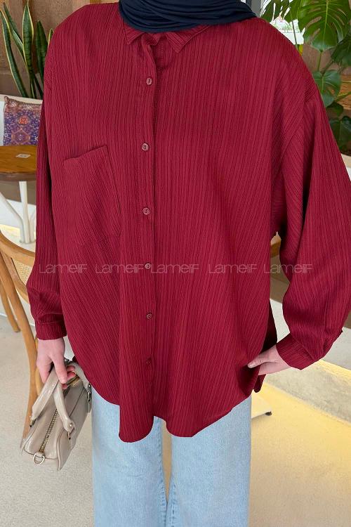Lamelif Kraşlı Gömlek Bordo