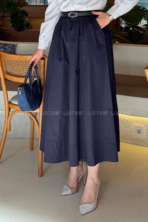Lamelif Poplin Kumaş Tesettür Etek Lacivert