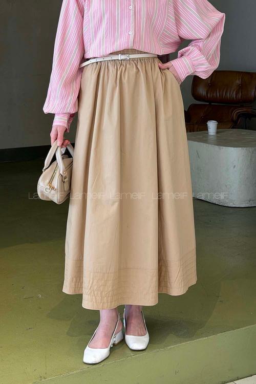 Lamelif Poplin Kumaş Tesettür Etek Sütlü Kahve