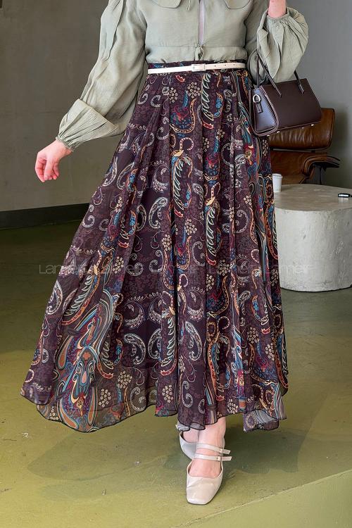 Lamelif Şifon Mevlana Etek Çokrenkli