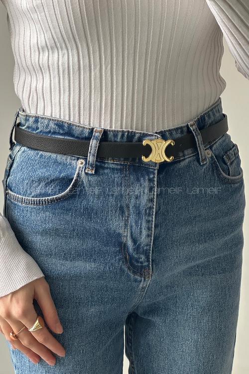 Lamelif Siyah Suni Deri Gold Celin Tokalı Kemer