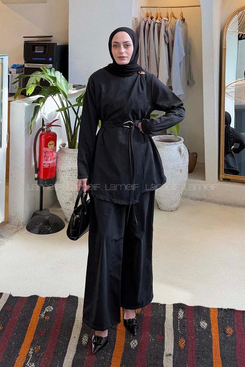 Lamelif Tensel Toka Detaylı Takım Siyah