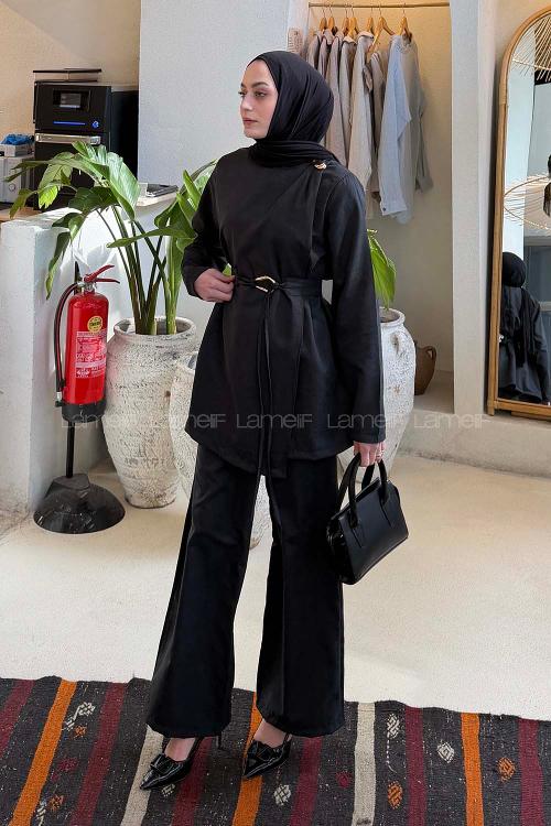 Lamelif Tensel Toka Detaylı Takım Siyah