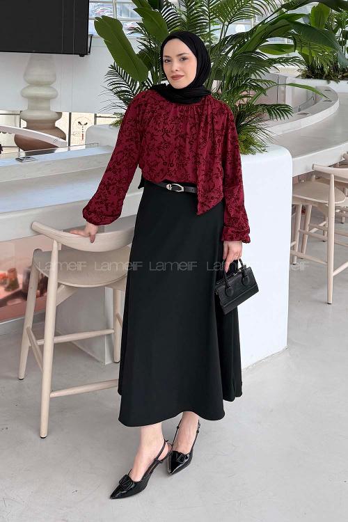 Lamelif Çiçek Baskılı Bluz Bordo