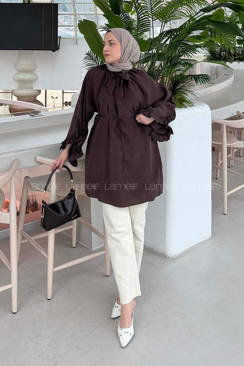 Brown Foulard Neck Modal Tunic