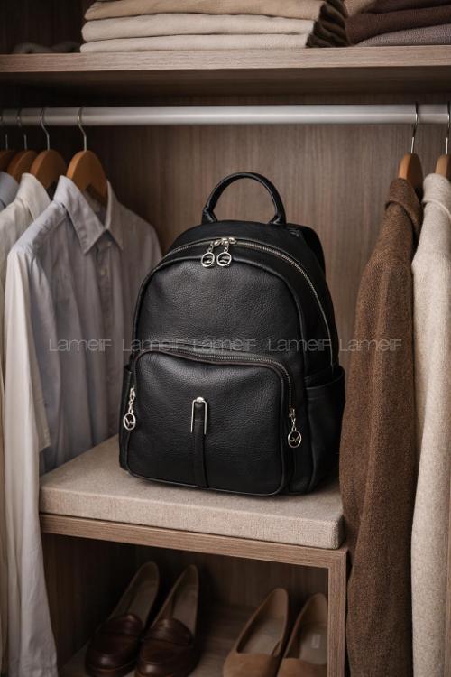 Lamelif Günlük Sırt Çantası Yumuşak Deri Siyah