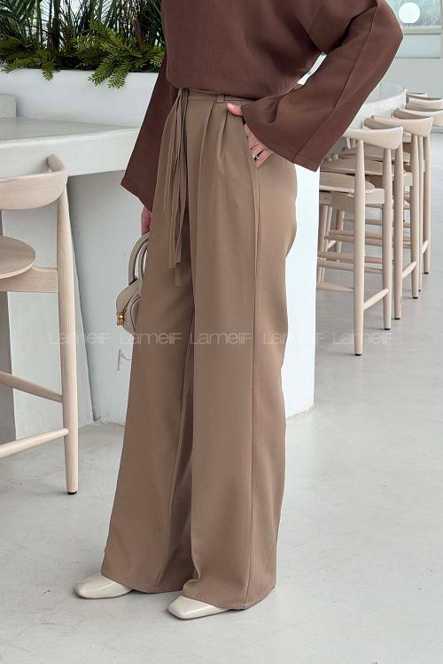 Lamelif İp Detaylı Pantolon Soft Kahve