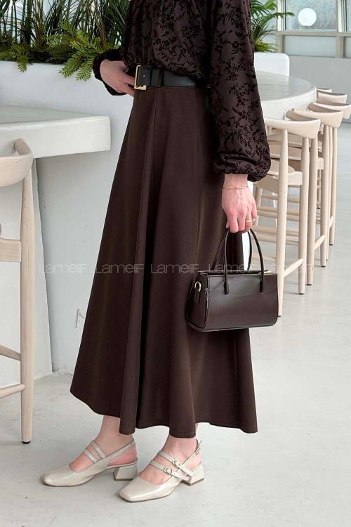 Lamelif Kemerli Midi Boy Etek Acı Kahve