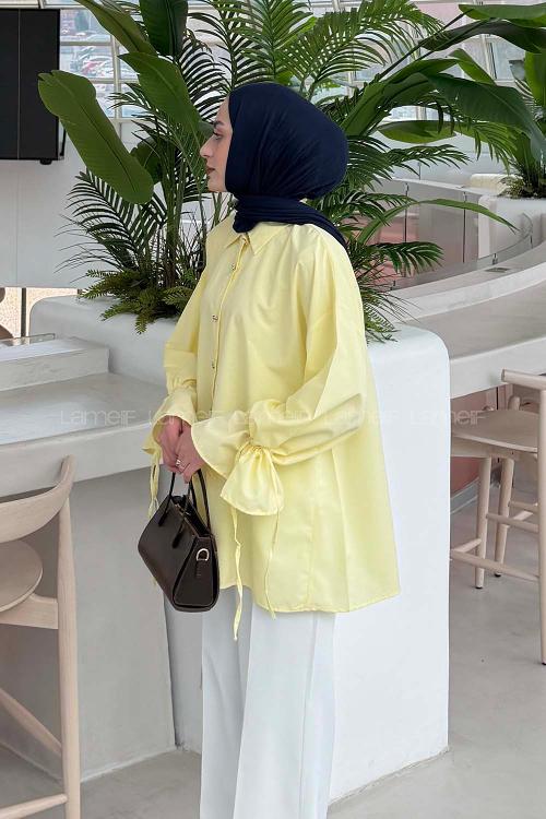 Lamelif Kol Tünel İp Detaylı Gömlek Sarı