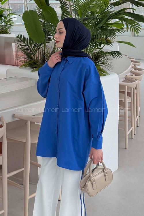 Lamelif Oversize Gömlek Saks Mavisi