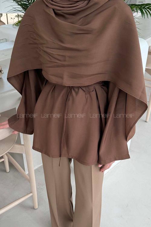 Lamelif Şallı Bluz Soft Kahve