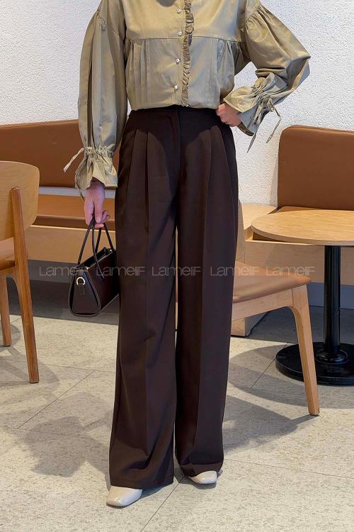 Lamelif Yüksek Bel Palazzo Pantolon Acı Kahve