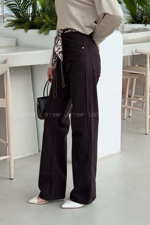 Bitter Brown Denim High Waist Denim Pants