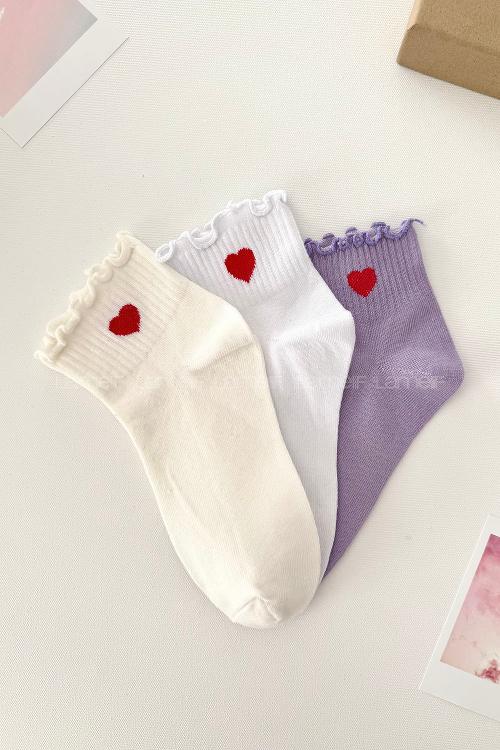 Lamelif 3lü Fırfırlı Kalpli Çorap